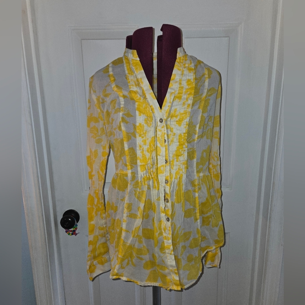 Maeve Anthropologie Cotton Yellow Floral Button Up Blouse Size 4